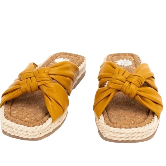 Yellow Box Mustard Yellow Knotted Espadrille Slide Sandals - Picture 3 of 8